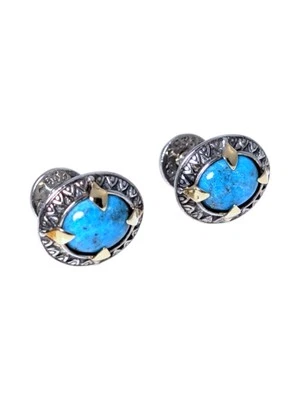 Konstantino Silver, 18k Gold and Turquoise Cufflinks MAKJ92-130-137 MSRP $1280 - Image 1 of 4
