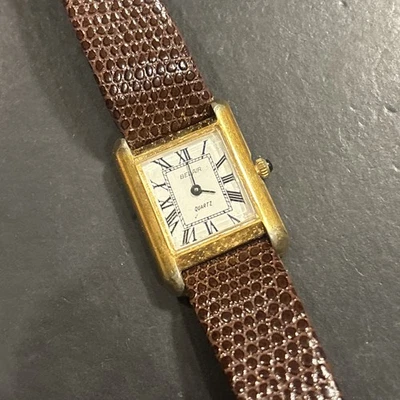 Reloj de cuero S88 BELAIR tono dorado delgado estilo tanque número romano sin probar como está** Foto 1 de 4