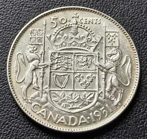 1951 Canada Silver 50-Cent Half Dollar Coin - 80% Silver - Great Condition - Bild 1 von 2