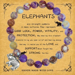 Natural Stone Beads Emperor Stone Pink Zebra Inspired Sturdy Elephant Bracelet - Picture 1 of 20