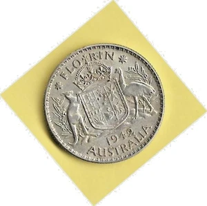 AUSTRALIA-1942 KING GEORGE V 2 SHILLINGS, 1 FLORIN, 2 BOB  (UNDER SILVER VALUE) - Foto 1 di 2