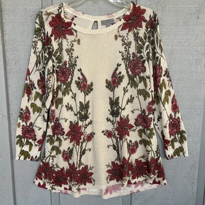 Joseph A. Floral Tunic Sweater Metallic gold Women's Large Fairy Whimsy Boho  - Image 1 of 4