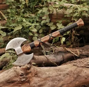 Hacha vikinga de doble cabeza hecha a mano, hacha de batalla forjada de acero de alto carbono - Imagen 1 de 6