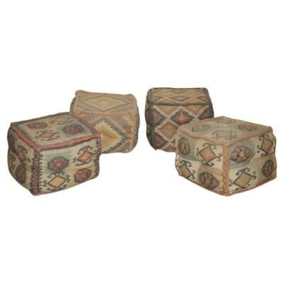 SUITE OF 4 VINTAGE CIRCA 1960'S GEORGE SMITH STYLE KILIM FOOTSTOOL CUBE STOOLS - Image 1 of 4