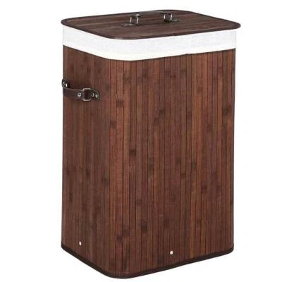 Cesto Biancheria Sporca Pieghevole in Bambu Tessuto Portabiancheria con Marrone - Immagine 1 di 4