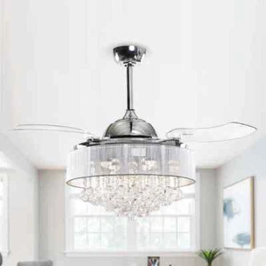 Parrot Uncle 42-in Chrome LED Indoor Chandelier Ceiling Fan with Light Remote - Picture 1 of 2