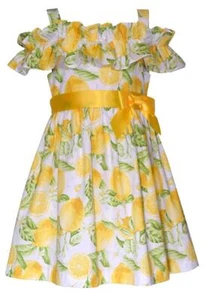 NEW Bonnie Jean Girls Size 16 "YELLOW LEMON POPLIN" Cotton Cold-Shoulder Dress - Picture 1 of 3