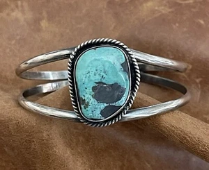 Vintage Native American Navajo Blue Turquoise Sterling Silver Cuff Bracelet 6.5” - Picture 1 of 15