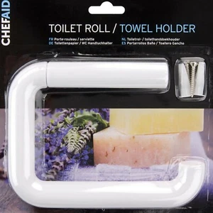 WHITE Toilet Roll Holder Fixings Inc Bathroom Wall Dispenser Towel Rest Chef Aid - Picture 1 of 2