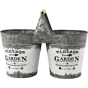Maceta de jardín rústica vintage doble de metal con mango de madera maceta de flores y hierbas - Imagen 1 de 8