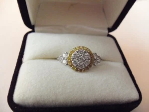 1KT WHITE / YELLOW DIAMOND RING SET IN WHITE GOLD CERTIFIED W PAPERS - Picture 1 of 3
