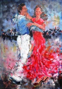 BEAUTIFUL SERA KNIGHT ORIGINAL "Twirl in Pink" Dance Music Dress Lady PAINTING  - Picture 1 of 1