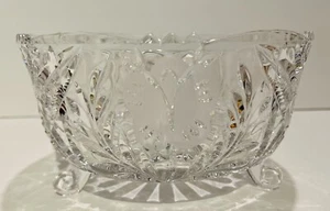 Vintage Big Hand-Cut Crystal Glass Footed Centerpiece Bowl  - Picture 1 of 6
