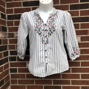 kate & sam top donna piccolo ricamato con bottoni davanti a righe grigio bianco nuovo con etichetta - Foto 1 di 6