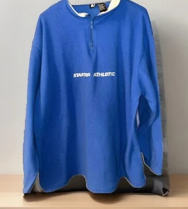 Maglione Starter Uomo L Blu Pile Manica Lunga Quarto Zip Ricamato ��Logo - Foto 1 di 4