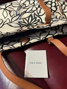 cole haan Handbag Tote Women Floral White Black Brown Purse Winter Snow - Picture 1 of 10