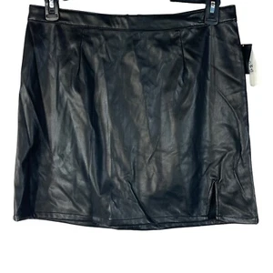 And Now This X-Large Mini Skirt Faux Leather Slit Stretch Rear Zipper Black New - Picture 1 of 8
