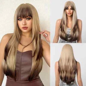 Parrucche Cosplay Sintetiche Ombre Capelli Lisci con Bangs Parrucche in Fibra Resistenti al Calore - Foto 1 di 29