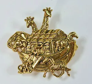 Vintage Avon Gold Tone Noah's Ark Brooch Lapel Pin 1.75" Elephant Giraffe Zebra - Picture 1 of 3