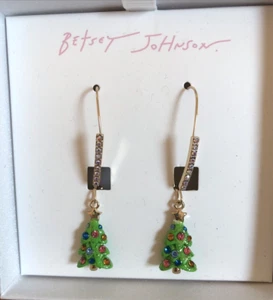 Betsey Johnson Glitzer grün bunt Strass Weihnachtsbaum Ohrringe NEU - Bild 1 von 3