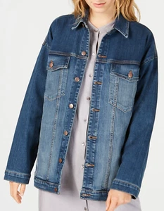 $238 Chaqueta de Jean Eileen Fisher Para Mujer Talla M Envejecido Indigo Cuello Clásico NUEVA - Imagen 1 de 6