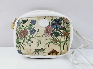 GUCCI Old Flora Canvas & Leather Mini Shoulder Bag Purse Crossbody White Vtg - Picture 1 of 18