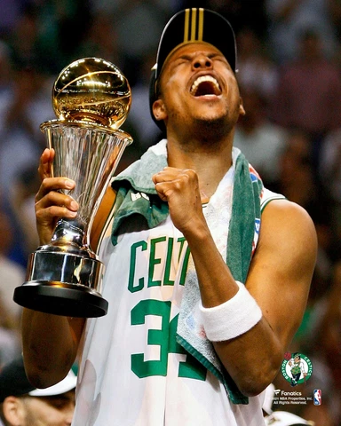 Paul Pierce Boston Celtics Unsigned 2008 Finals MVP Trophy Celebrate Photo Cover