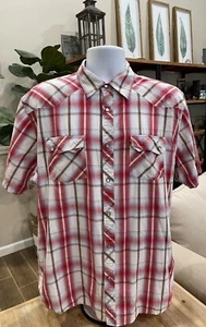 Elixir Mens Button Down Pearl Snap Shirt Size XL, Red White Plaid, 100% Cotton - Picture 1 of 5