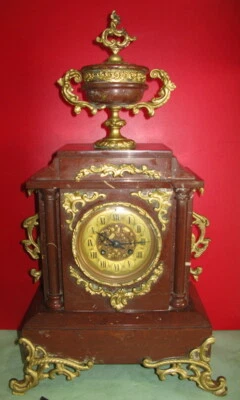 pendule à poser, marbre & bronze (repeint), XIXe siècle, 54 cm - Photo 1/4
