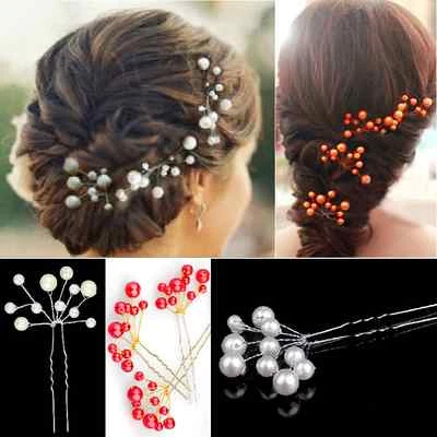 Haarnadeln Perlen Fecher Hochzeit Tiara Diadem Braut Haarschmuck weiss ivory rot