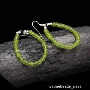 Arizona Peridot Natural 4MM Rondelle Faceted Gemstone Hoop Earrings 2.15" - Picture 1 of 9