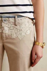 Anthropologie Pilcro the Letterpress Hyphen Embroidered Chinos Pants Beige 30 - Picture 1 of 24
