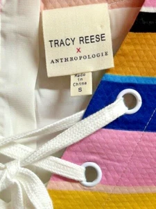 ANTHRO Tracy Reese Striped sleeveless lined dress pockets 3 hole Lace up small - Picture 1 of 14