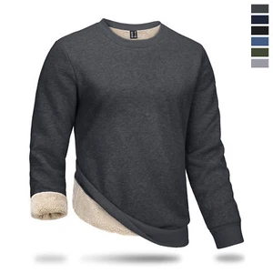 Men's Sweatshirts Winter Warm Sherpa Lined Fleece Shirt Cotton Crewneck Pullover - Picture 1 of 54