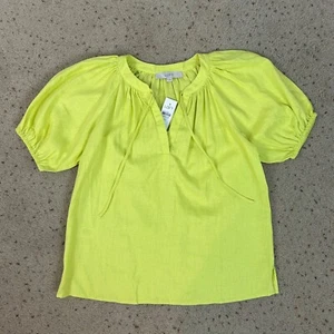 NUEVO Top Loft verde neón mezcla de lino popover manga abullonada talla XS para mujer - Imagen 1 de 3