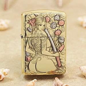 Zippo Armor 168 Copper Lighter Samurai Tattoo Girl Anime Engraved - Picture 1 of 7