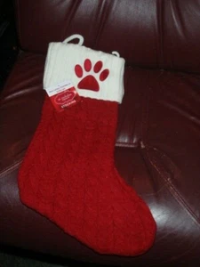 Haustier Pfote Zopfmuster Monogramm Strumpf Nikolaus Quadrat 21" Weihnachten Urlaub rot - Bild 1 von 2