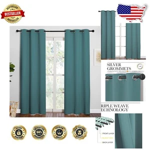 Elegant 42x84 Sea Teal Blackout Curtains for Soundproof & Stylish Living Spaces - Picture 1 of 11