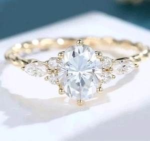 Halo Engagement Ring Round Cut Center Stone Moissonite 14 K Gold Plated - Picture 1 of 4