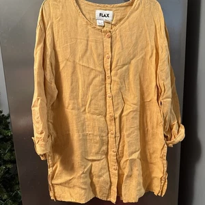 Flax 100% natural linen button up shirt S oversized resort vacation Yellow - Picture 1 of 5