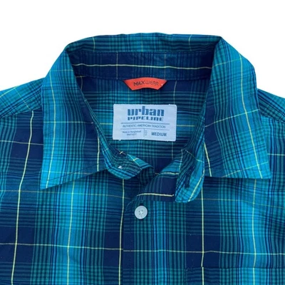 Camisa Urban Pipeline MAXWEAR Verde Azul A Cuadros Abotonada M Manga Larga Informal Foto 1 de 4