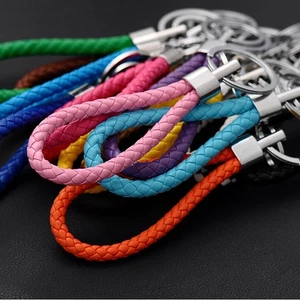 Keychain Leather Rope Strap Weave Keyring Key Chain Ring Key Fob Women Men Gift - Picture 1 of 32