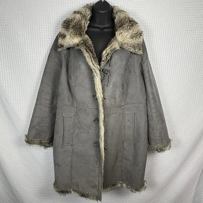 Y2K Penny Lane Coat Womens Size 18-20 Faux Suede Patchwork Faux Fur Retro Boho - Image 1 of 4