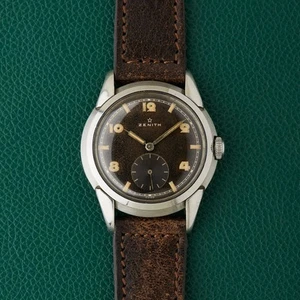 Zenith Chocolate Brown Tropical Dial 1945 Cal.106 P-6 Vintage Manual Winding - Picture 1 of 16