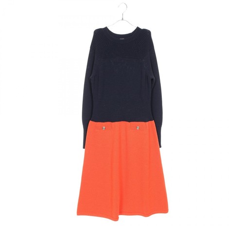 Abito donna Chanel Coco Mark lana con bottoni blu navy marrone taglia 38