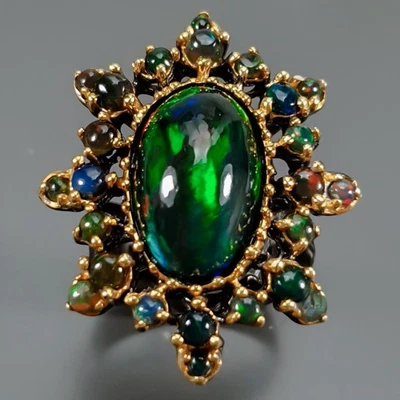 Anillo Top AA+ 6 ct+ Ópalo Negro Natural Plata de Ley 925 Talla 8.5/R441147 Foto 1 de 4