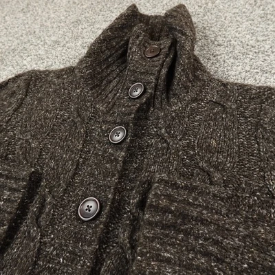 VTG LL Bean Sweater Womens M Brown Aran Cable Knit Button Ragg Wool Jacket Coat - Image 1 of 4