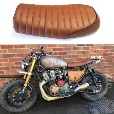 For Honda CB750 CX500 CM500 Brown PU Retro Cafe Racer Driver Seat Flat Saddle - Image 1 of 4