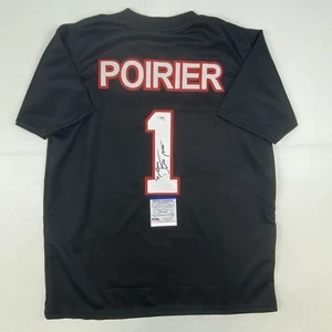 Autographed/Signed DUSTIN POIRIER UFC MMA Black Jersey Shirt PSA/DNA COA Auto - Picture 1 of 4
