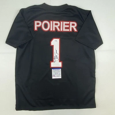 Autographed/Signed DUSTIN POIRIER UFC MMA Black Jersey Shirt PSA/DNA COA Auto - Image 1 of 4